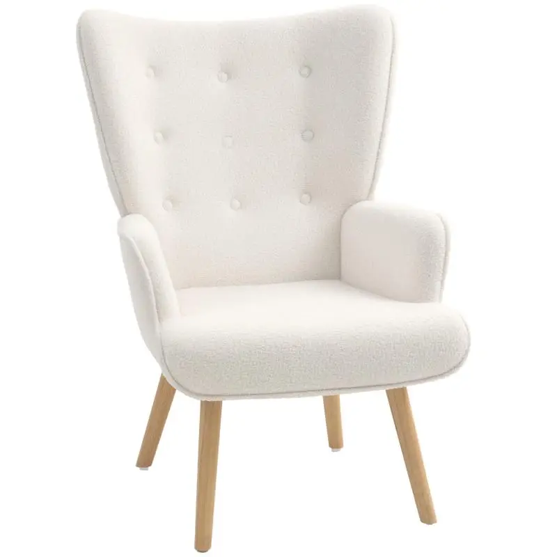 Bouclé Armchair with Wooden Legs, Beige