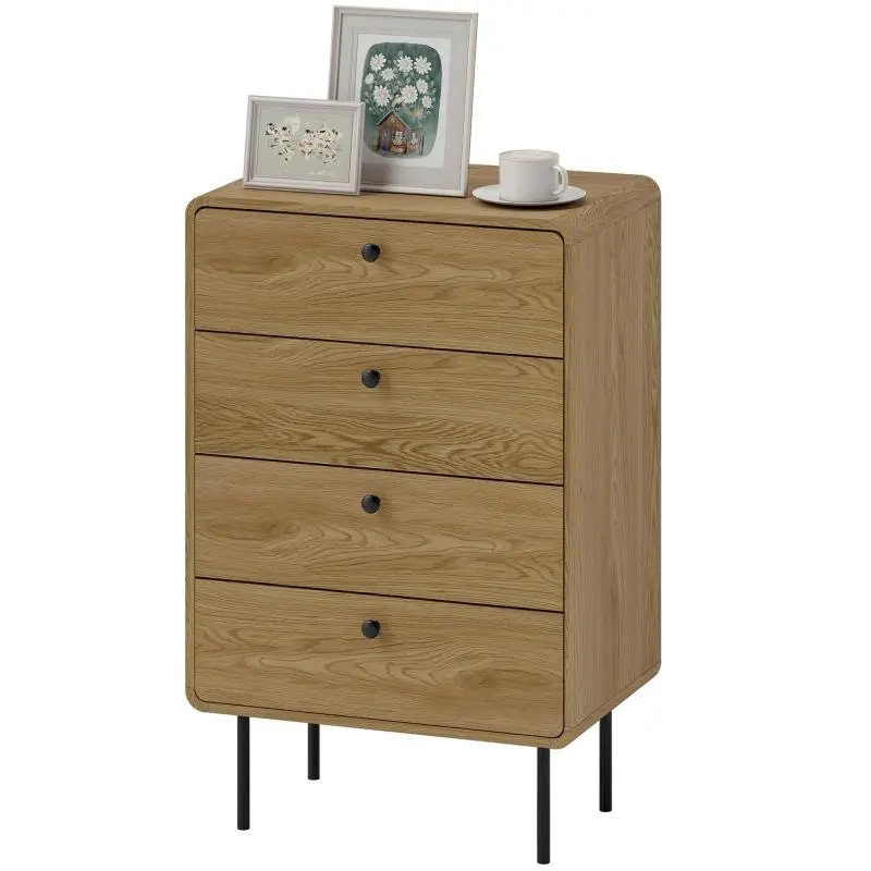 4-Drawer Chest with Steel Legs, Oak