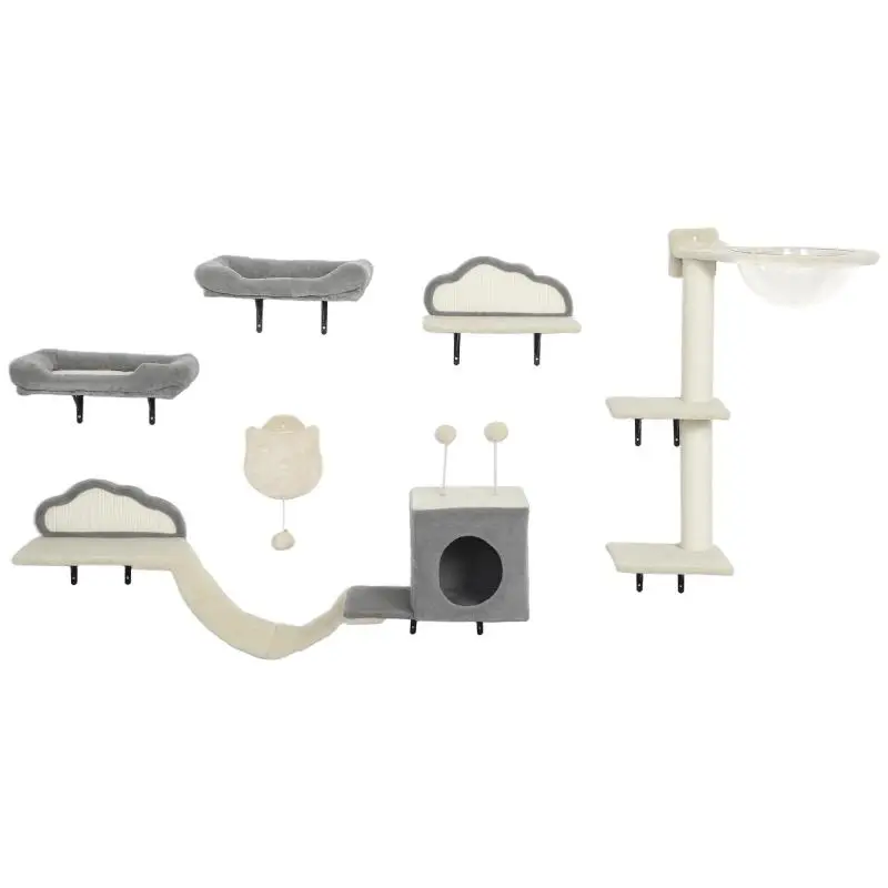 Wall-Mounted Cat Shelves, 6-Piece Set, Beige