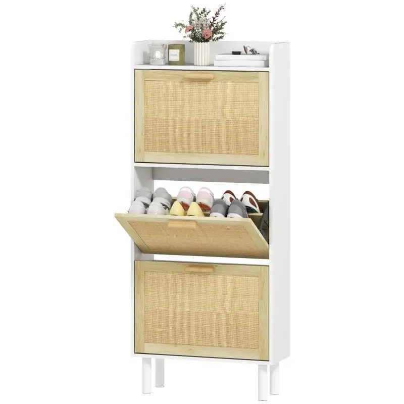 Shoe Cabinet with 3 Drop-Down Doors, White