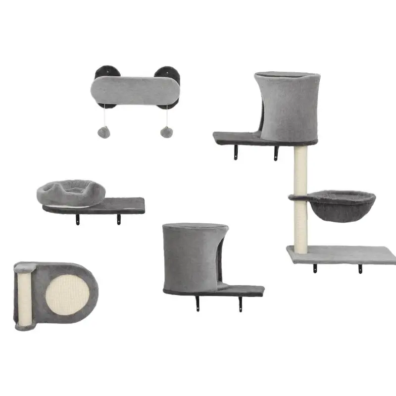 Wall-Mounted Cat Tree, 5-Piece Set, Grey