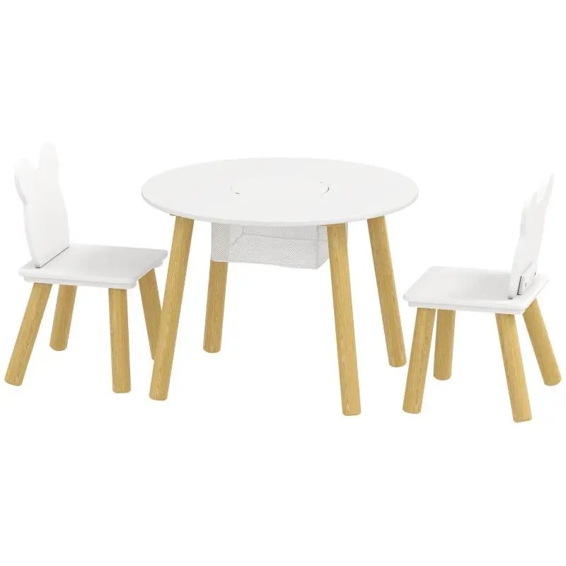 3-Piece Kids Table and Chairs Set with Bear Backrests
