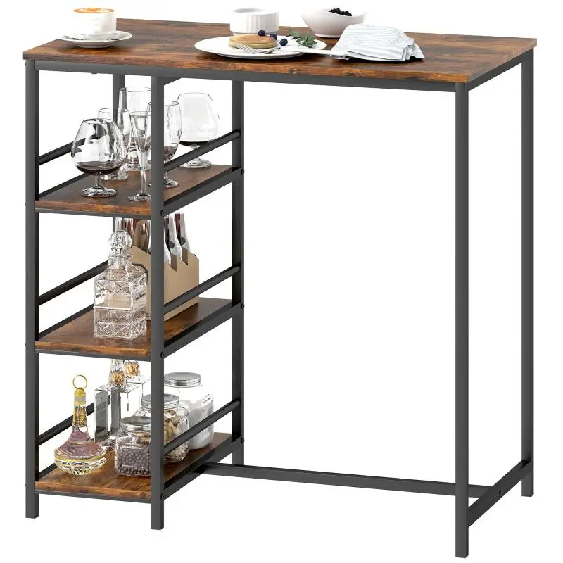 High Bar Table with 3 Storage Shelves, 90 cm