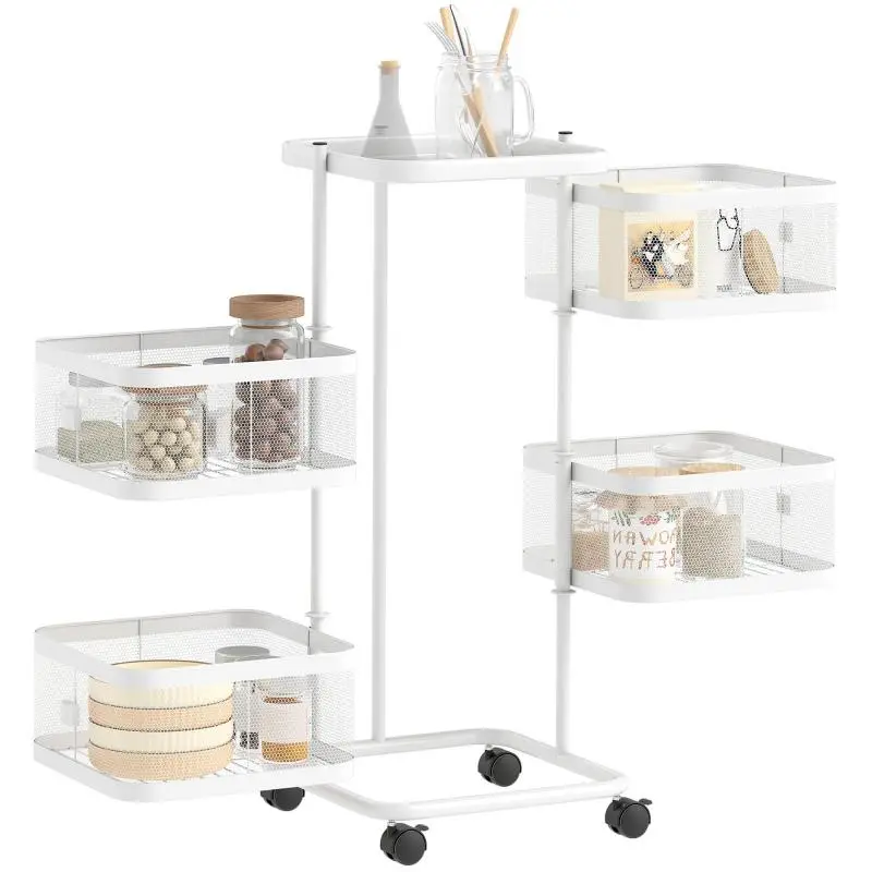 4-Tier Storage Trolley on Wheels, White
