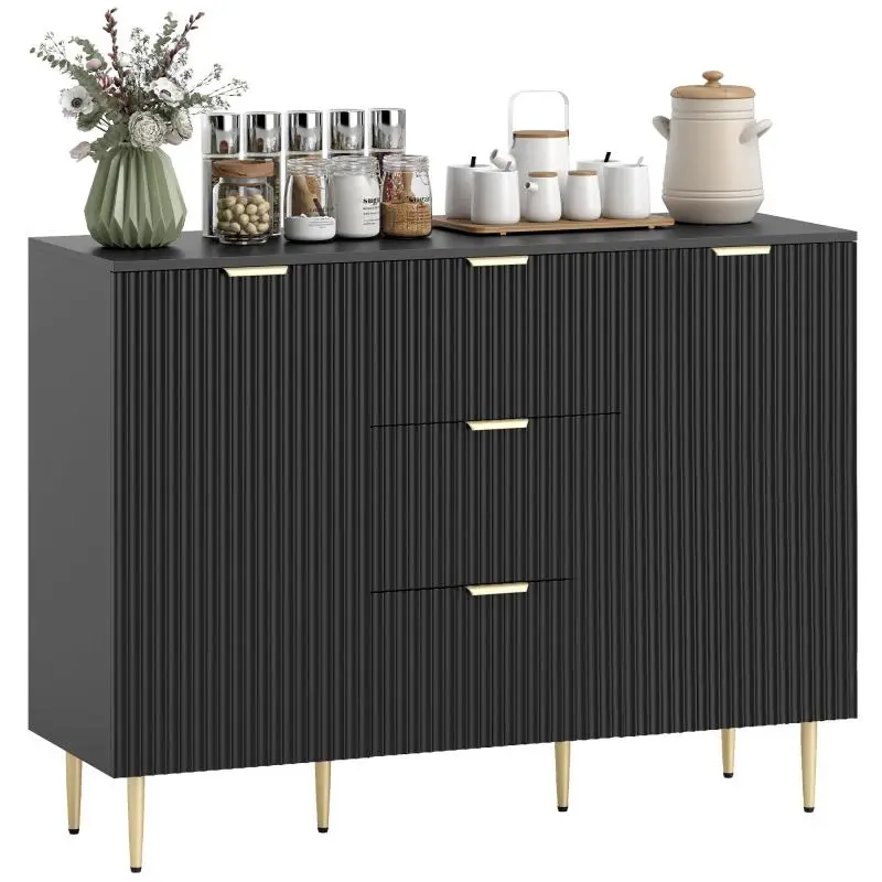 Kitchen Storage Sideboard with 3 Drawers, Black
