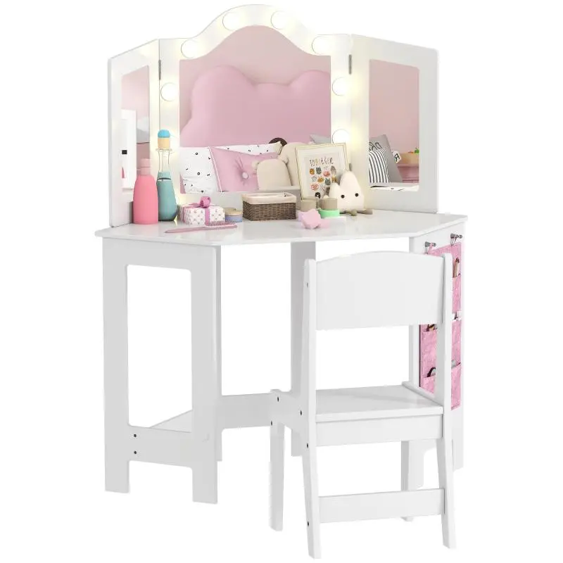 Children's Vanity Set with Stool and LED Mirror