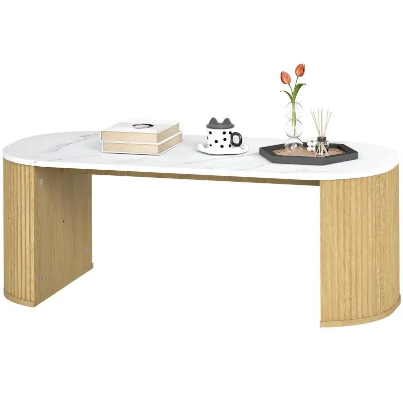 Oval Coffee Table with Marble-Effect Top