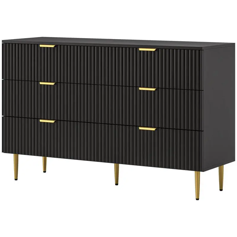 6-Drawer Chest of Drawers, Black and Gold