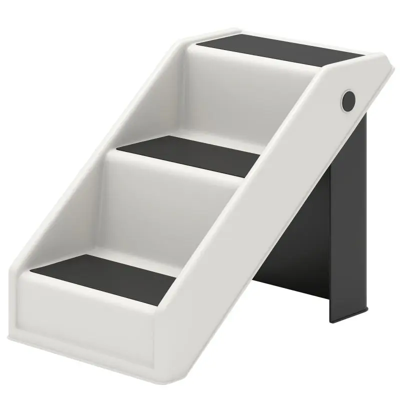 Folding dog stairs with 3 non-slip steps, plastic pet stairs, 53 x 30.5 x 36.5 cm, cream