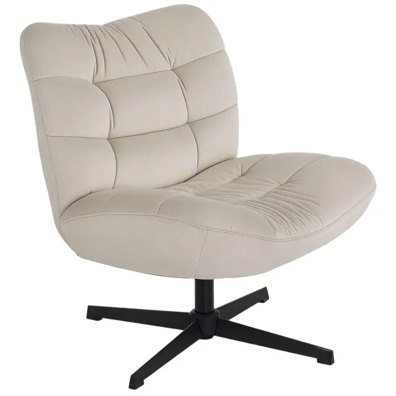 Swivel lounge chair, chenille upholstered chair without armrests, wide seat and backrest, 70x80x82cm, cream