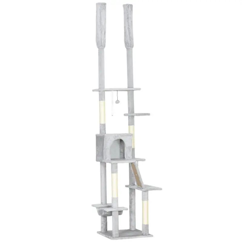 Floor-to-Ceiling Cat Tree, 225–255 cm, Light Grey
