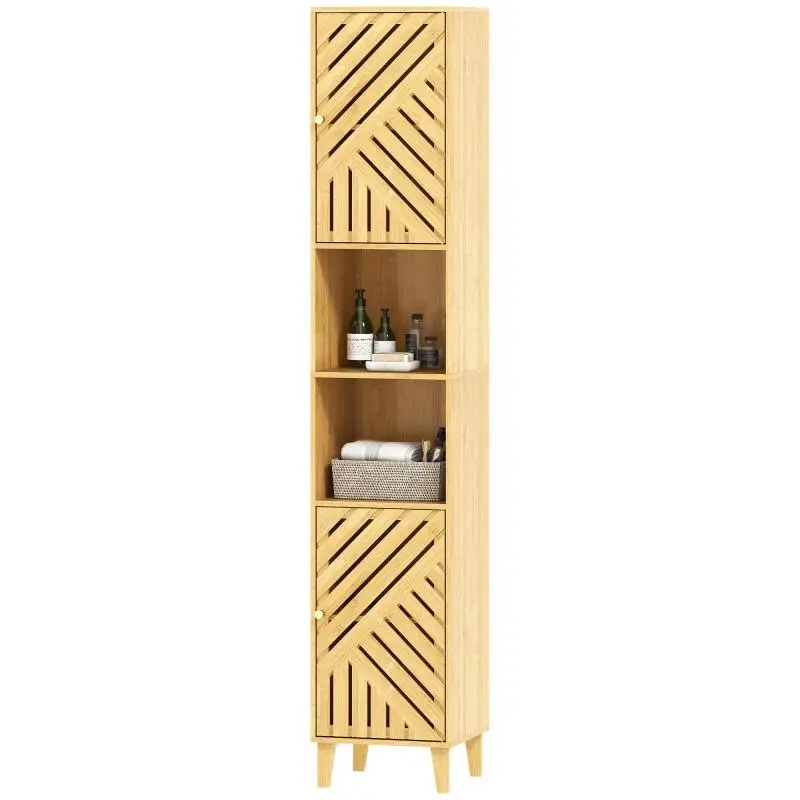 Tall Bathroom Cabinet with Bamboo Doors, 170 cm