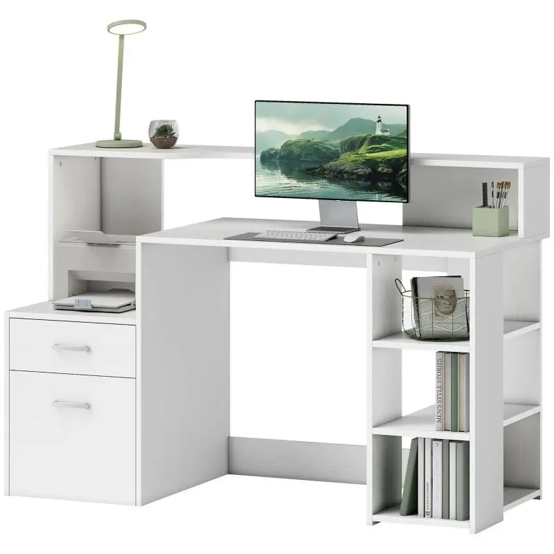 Computer Desk with 2 Drawers and Shelves