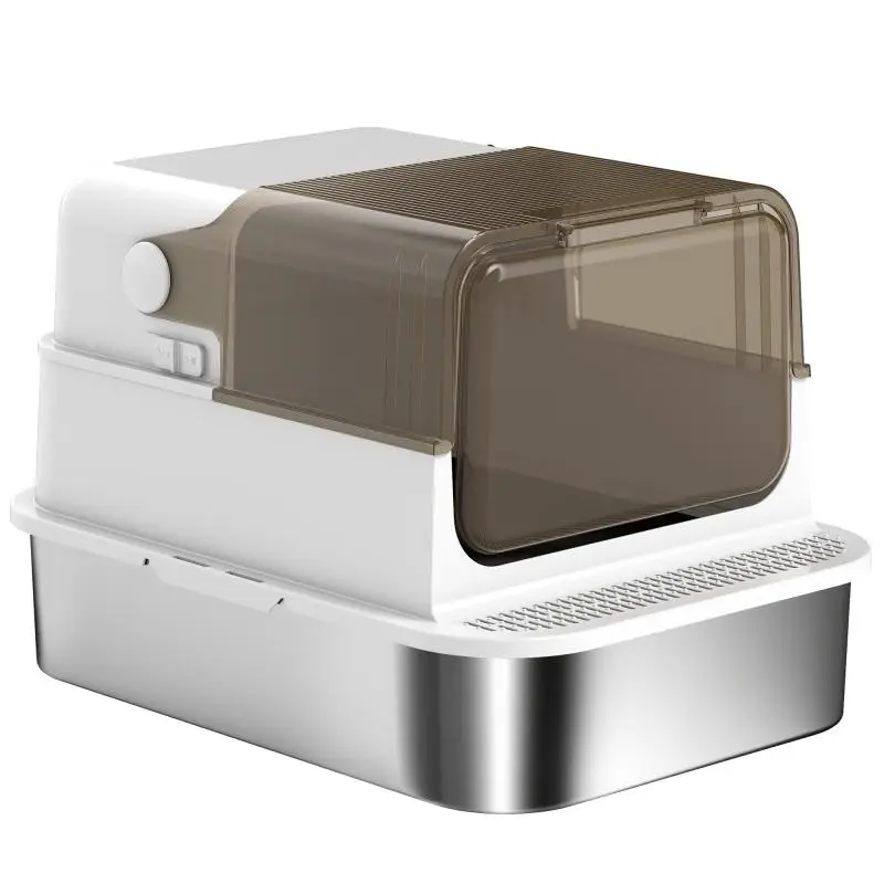 Enclosed Stainless Steel Cat Litter Box, 70 cm