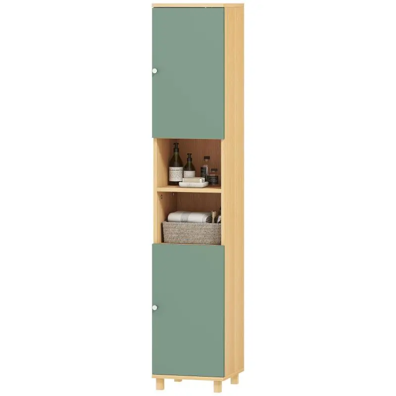 Bathroom Storage Unit with 2 Cupboards and 2 Open Compartments
