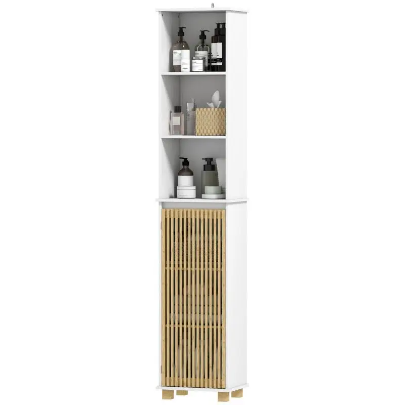 Bathroom Tall Cabinet with Bamboo Slatted Door