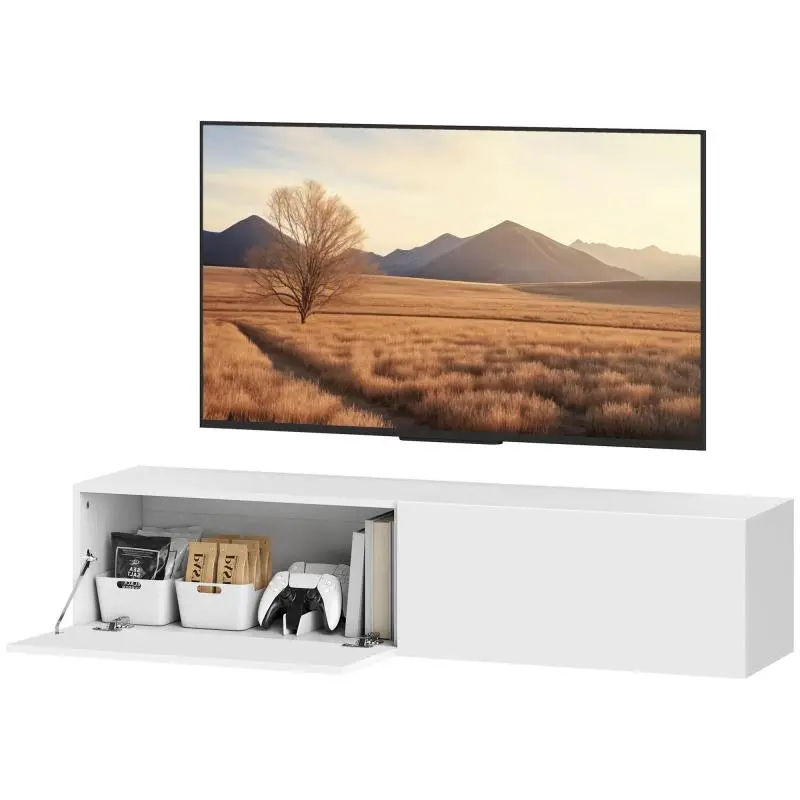 Wall-Mounted TV Unit with 2 Cabinets, 140 cm