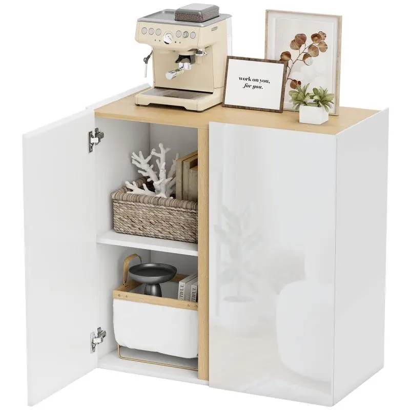 High-Gloss Sideboard with 2 Soft-Close Doors, 80 cm