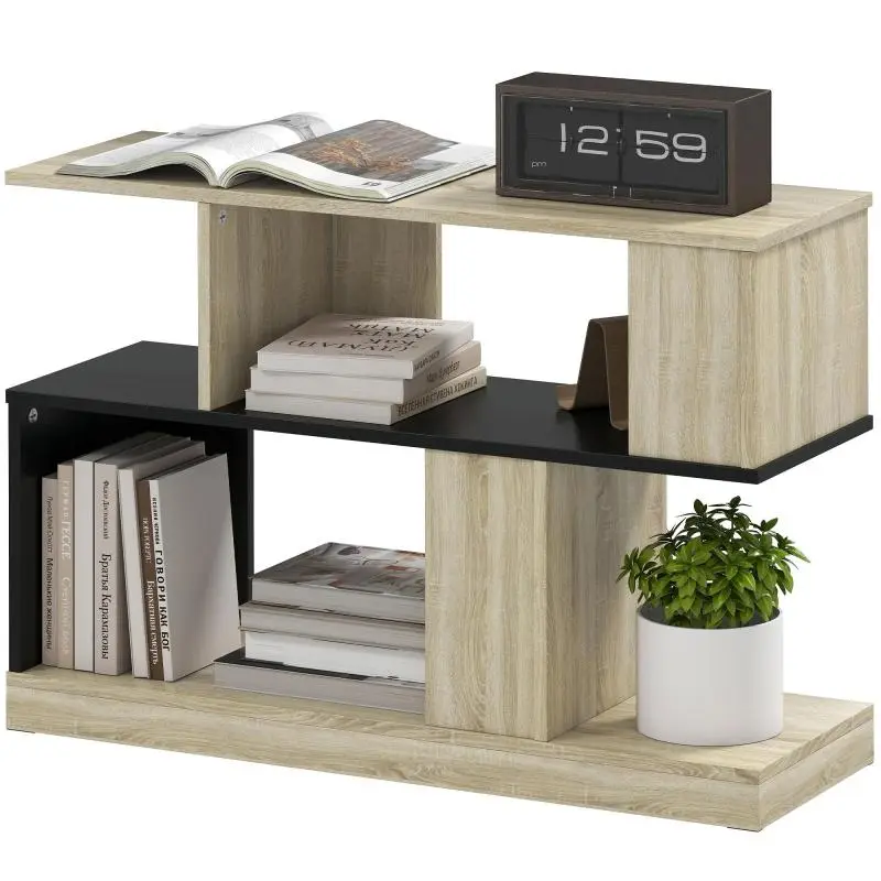 S-Shaped Side Table with 3 Storage Shelves, 90 cm