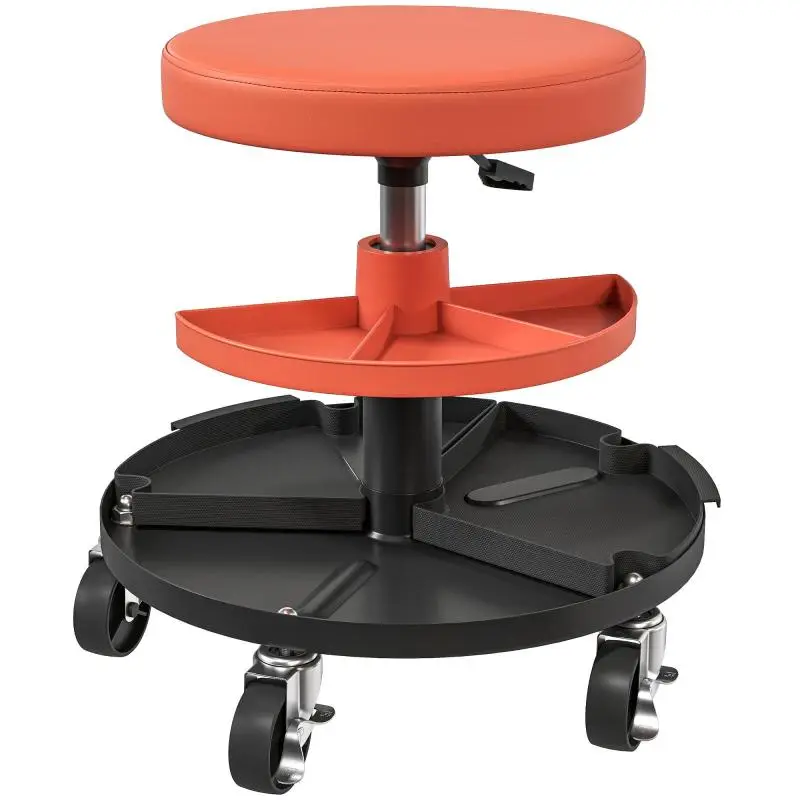 Workshop Stool with Wheels and 2 Shelves