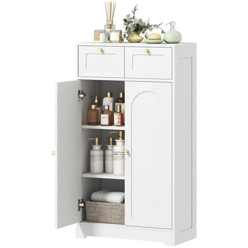 Bathroom Storage Unit with 2 Drawers and Shelves, White