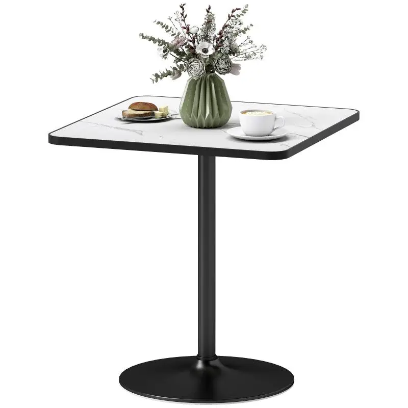 Dining Table with Marble-Effect Top, 70 cm