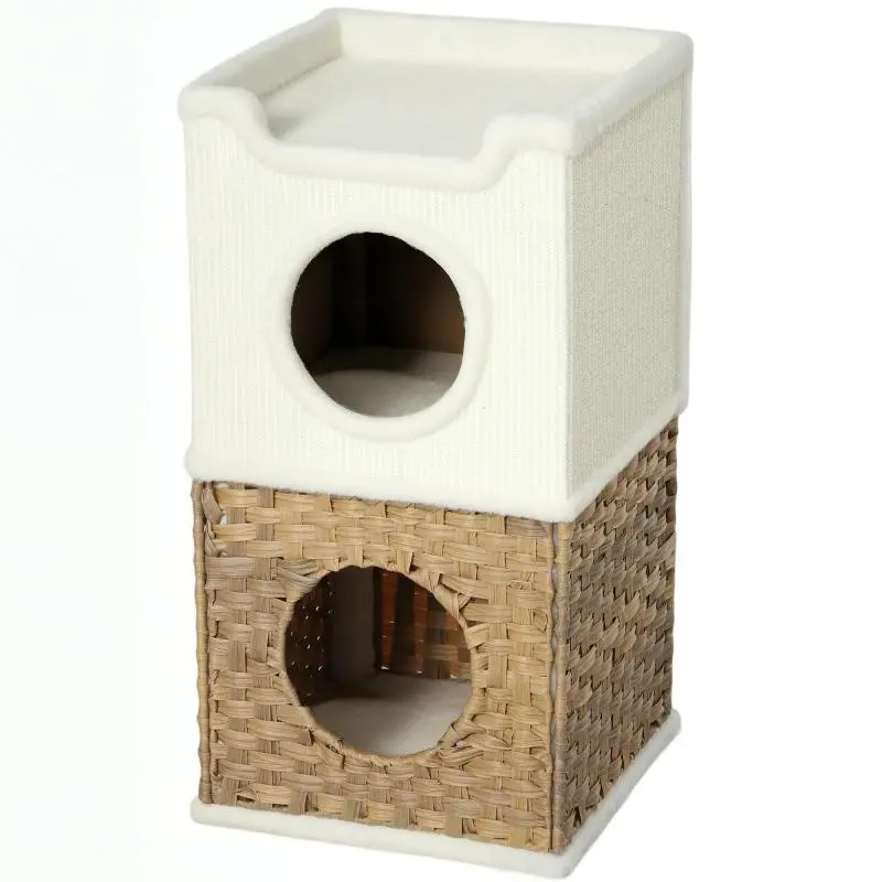 3-Tier Cat Condo with Sisal Scratching Post, Cream