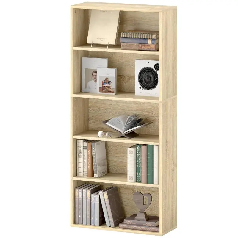 5-Tier Bookshelf, 60 cm, Natural Finish