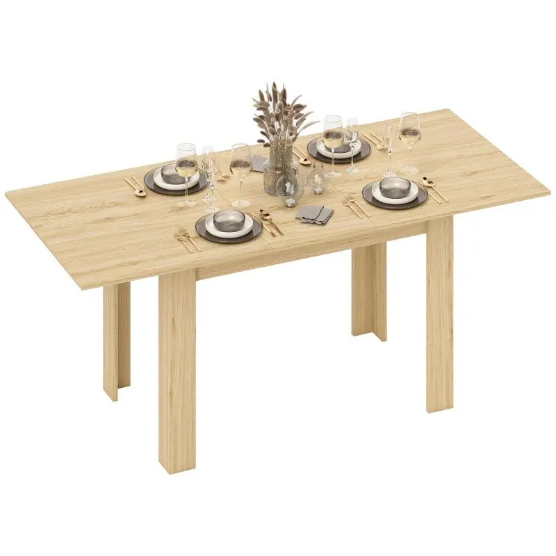 Extendable dining table, rectangular kitchen table, for 6-8 people, 140-180 x 80 cm, natural wood effect