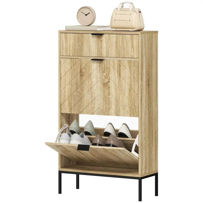 8-Pair Shoe Cabinet, 60 cm, Oak
