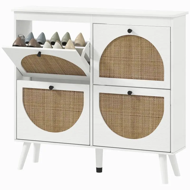 Shoe Cabinet with 4 Drop-Down Doors, 105 cm