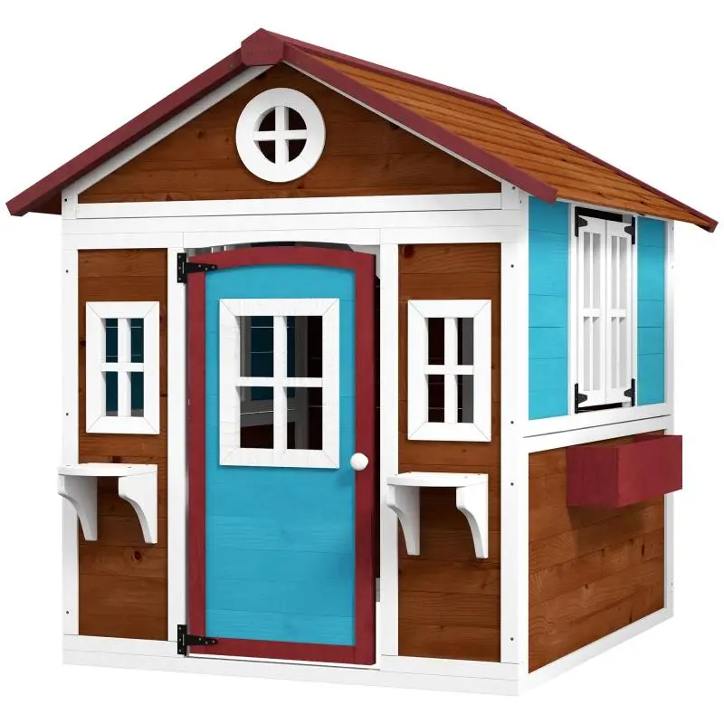 Outdoor Wooden Playhouse with Flower Boxes