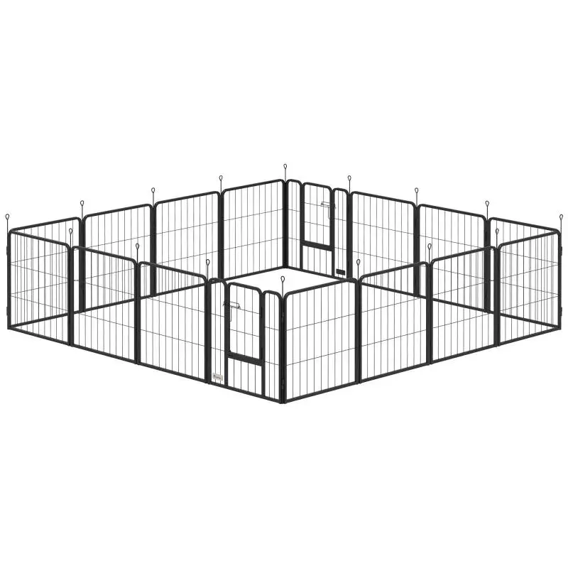 Foldable Steel Dog Playpen, 16 Panels, Black