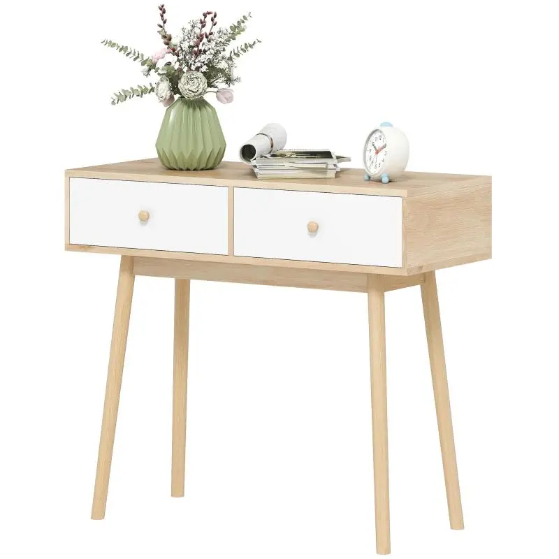 Console Table with 2 Drawers, 86 cm, Oak and White