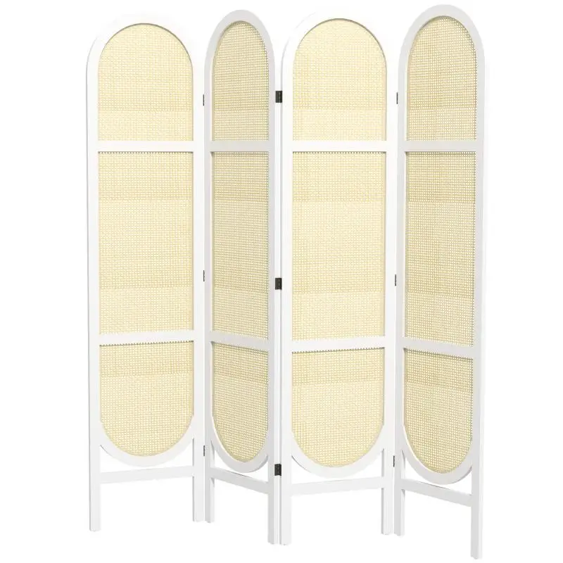 4-Panel Wooden Room Divider, White