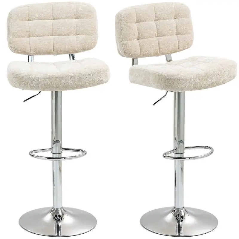 Set of 2 Bar Stools with Backrest, Beige