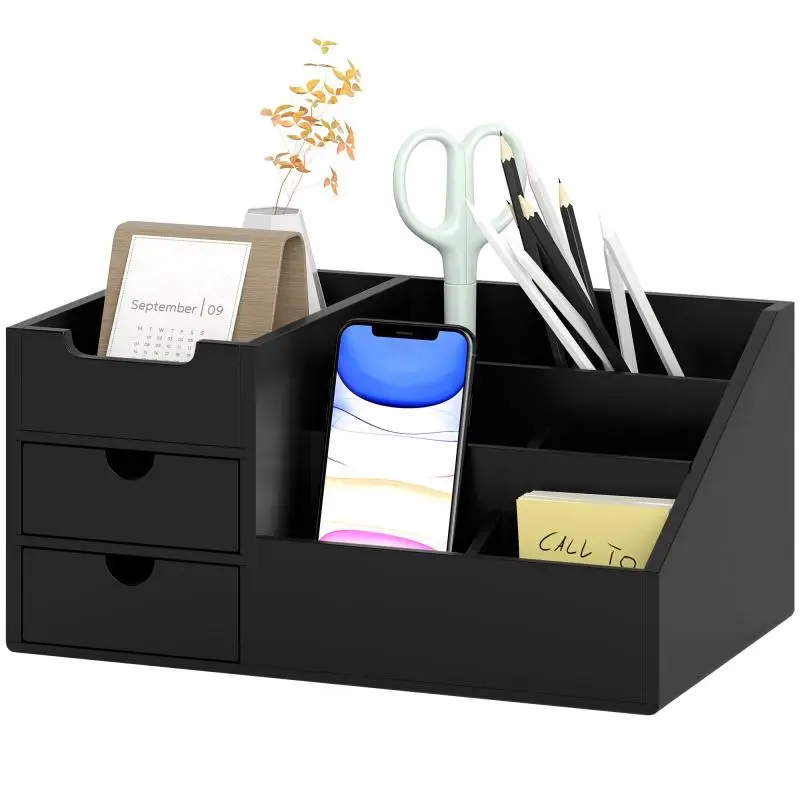 Bamboo Desk Storage Box with 7 Compartments