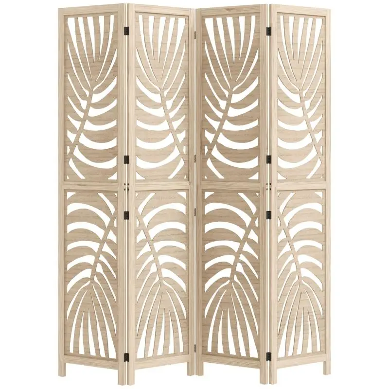 4-Panel Wooden Room Divider, Natural Wood