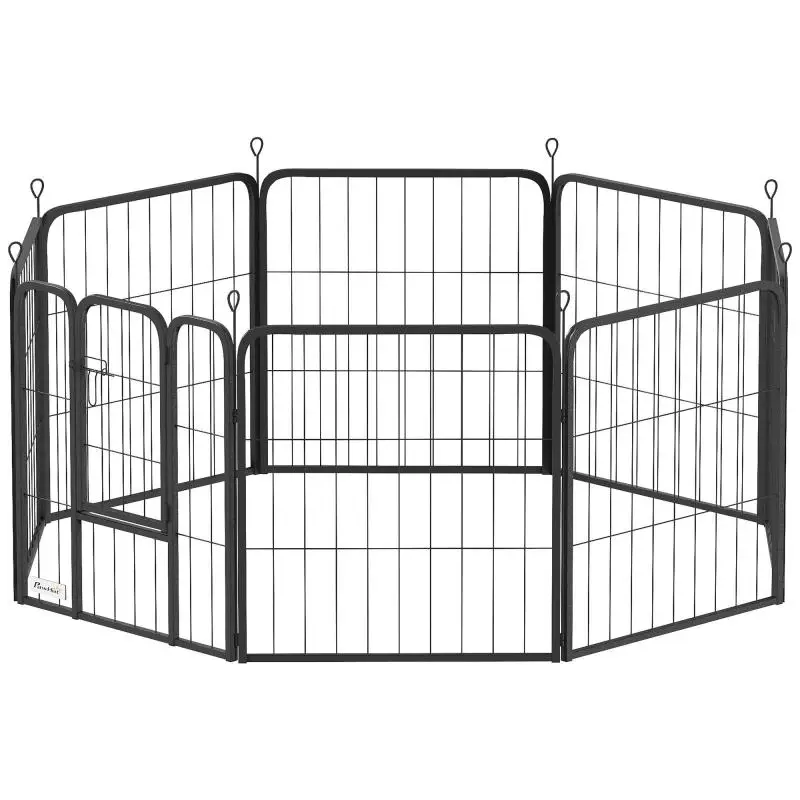 8-Panel Steel Dog Playpen, 60 cm, Black