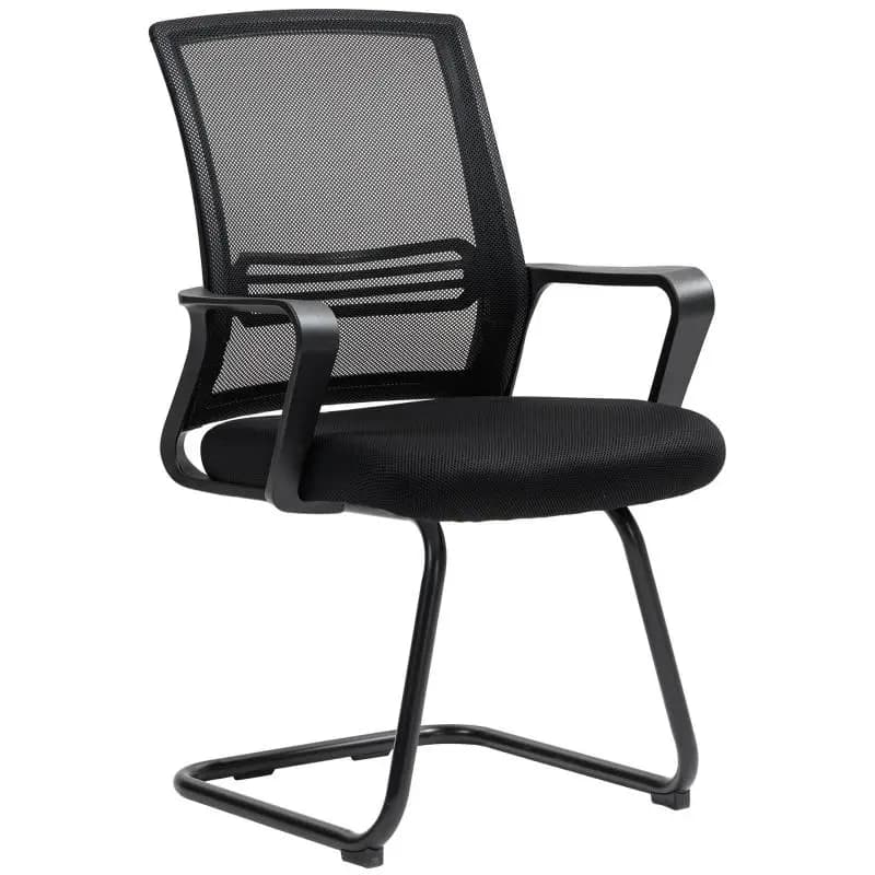 Mesh office chair without casters, sled base, for conference room, waiting room, reception, black