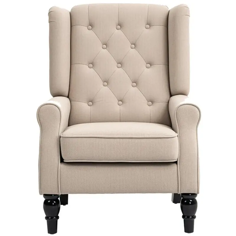 Upholstered lounge chair with wide seat, wooden legs, classic style, very comfortable, 74 x 87 x 102 cm, beige