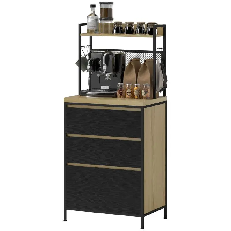 Kitchen Cabinet with 3 Drawers and Hooks, 132 cm