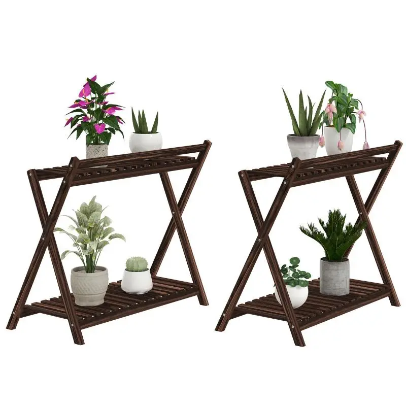 Set of 2 2-Tier Plant Stands, 73 x 36 x 64 cm