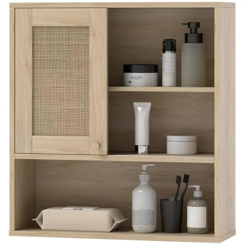 Wall Mounted Bathroom Cabinet with Sliding Rattan Door