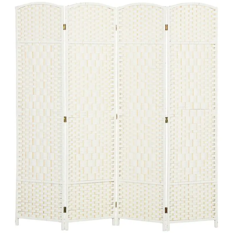 4-Panel Wooden Room Divider Screen, White