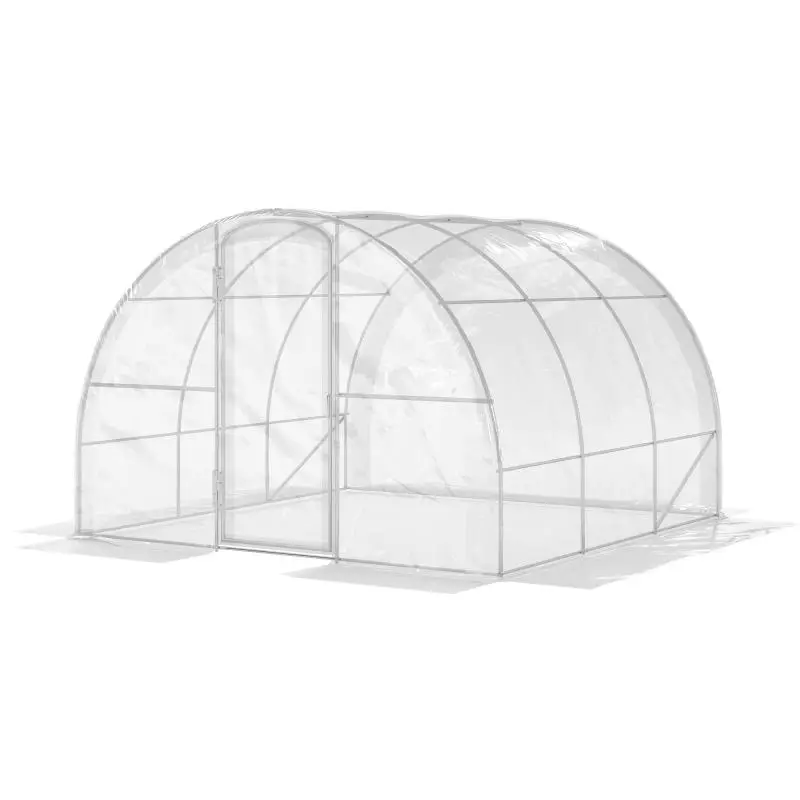 3 x 3 x 2 m (9 m?) tunnel greenhouse with hinged door and 150 g/m? PE cover for vegetables, plants, and flowers.