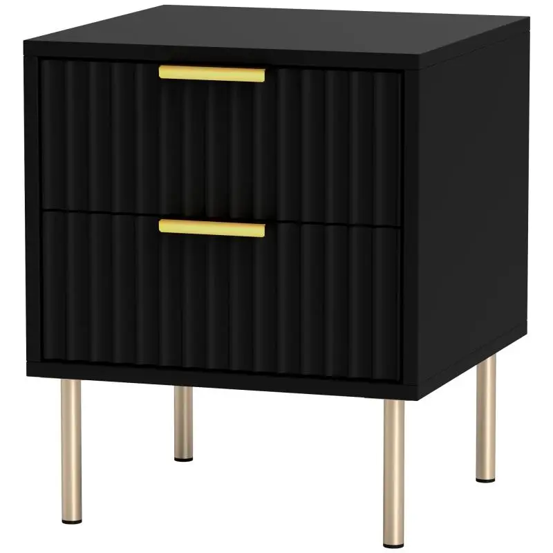 Bedside Table with 2 Drawers, Black