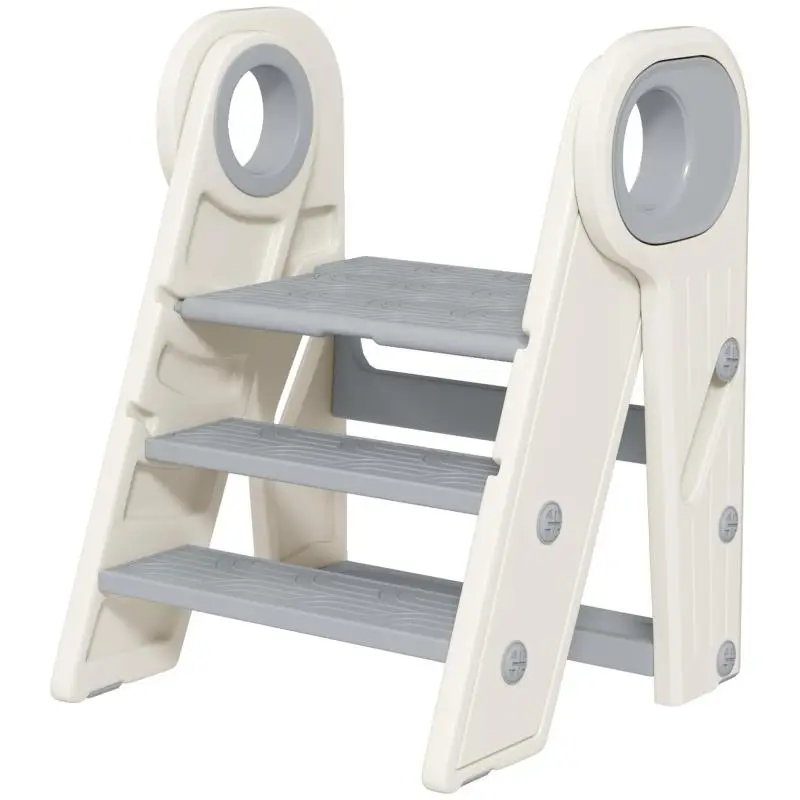 Foldable Children's Step Stool, 3 Steps, Grey