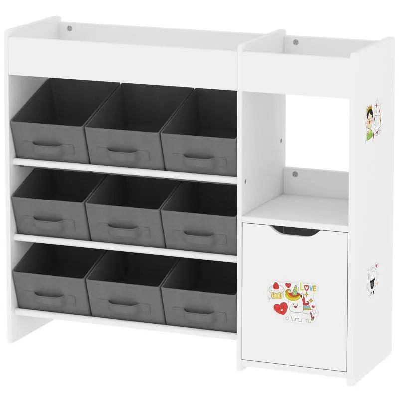 Children's Storage Unit with 9 Fabric Bins and Cupboard
