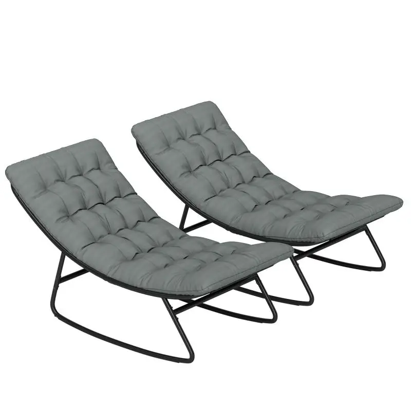 Set of 2 Outdoor Rocking Chairs with Cushions